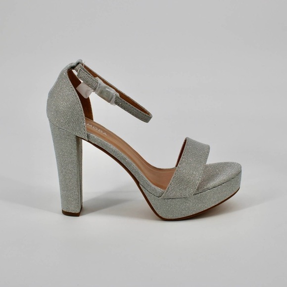 Top Moda Open Toe Platform Ankle Strap High Heels Size 6.5 in Silver Glitter NEW - Picture 3 of 8